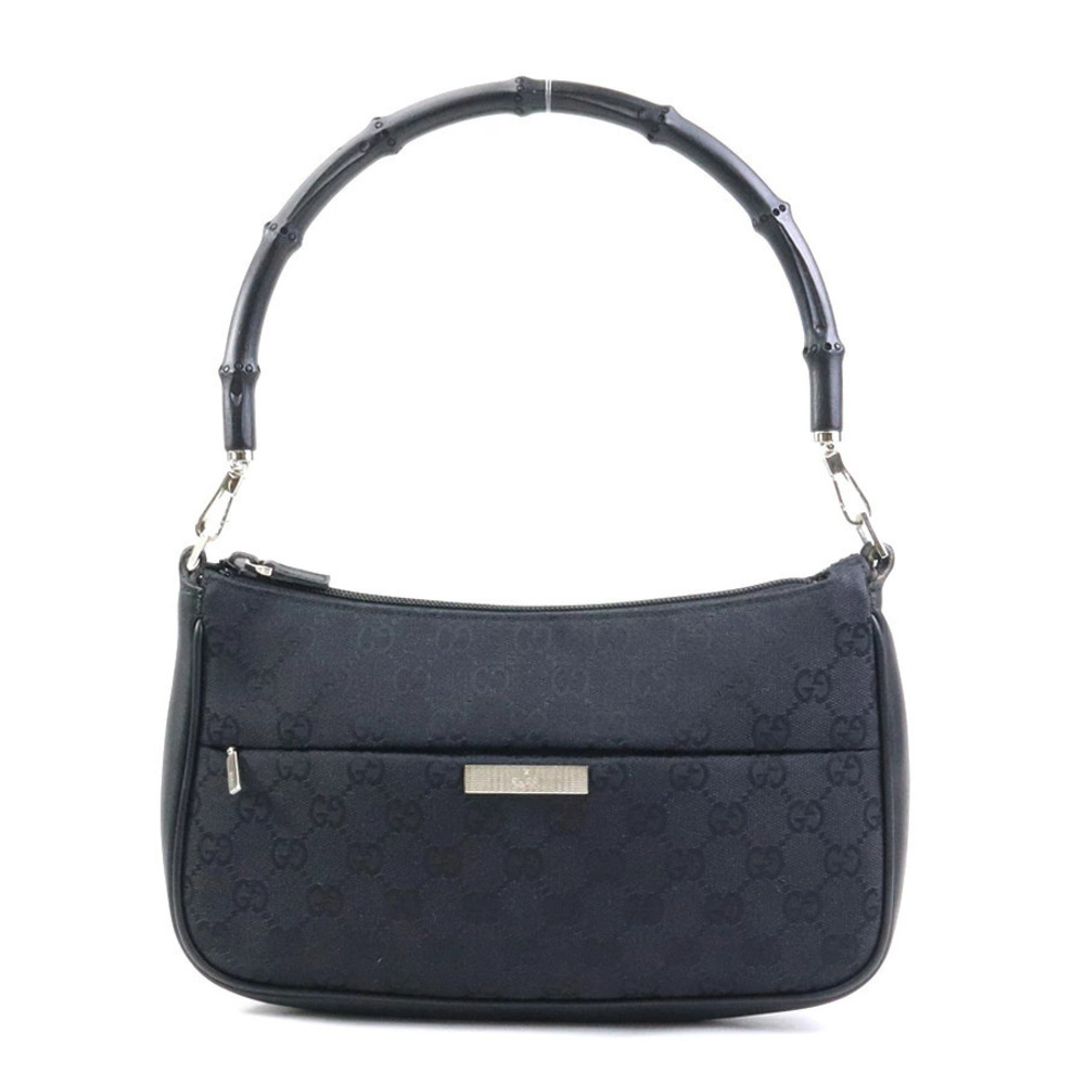 Gucci Bamboo GG Canvas Leather Top Handle Bag Silver Black